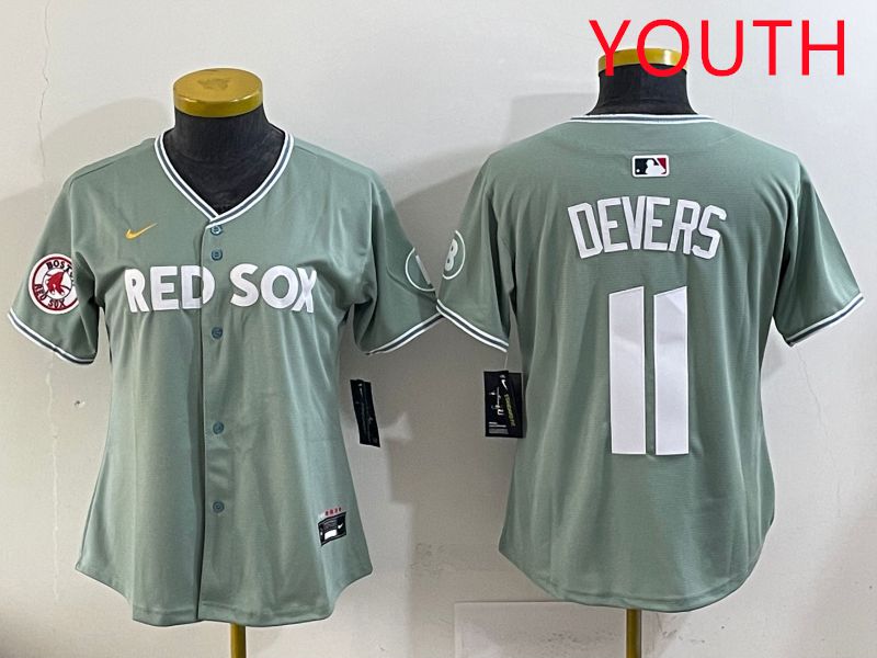 Youth 2025 Boston Red Sox #11 Devers Light Green Joint Name Nike MLB Jersey style 3